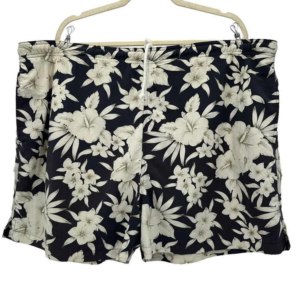 Vintage Tommy Bahama Floral Hawaiian Gray Ivory Swim Trunks Mens XXL
